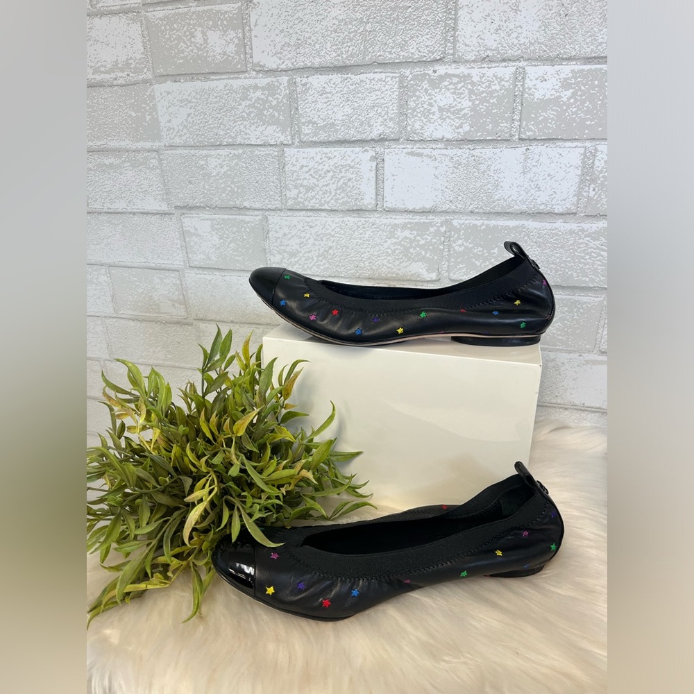 Chanel Black Leather Multicolor Stars Ballet Flats Size 40